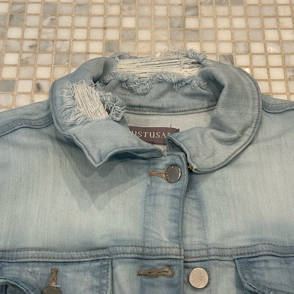 JUST USA Hadid Blue Distressed Denim Jacket - Picture 3 of 10